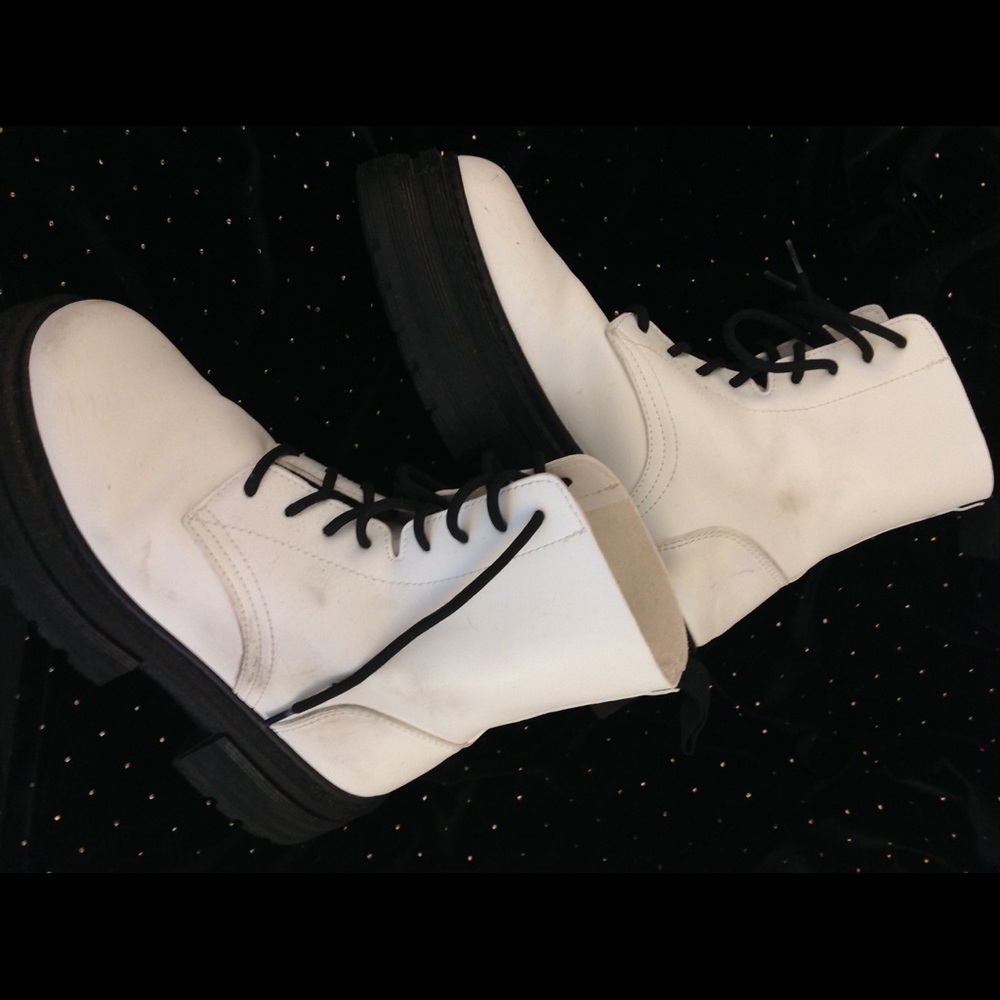 White lace-up combat boots